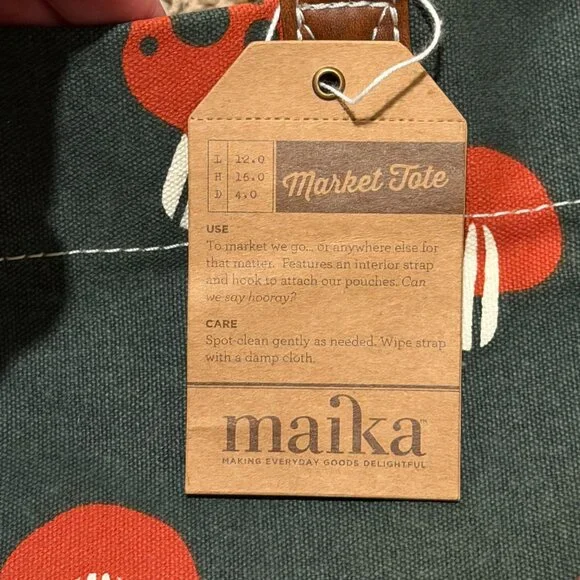 MAIKA Woven Market Tote Bag NWT Mushroom Pattern Vegan Leather - Picture 2 of 9